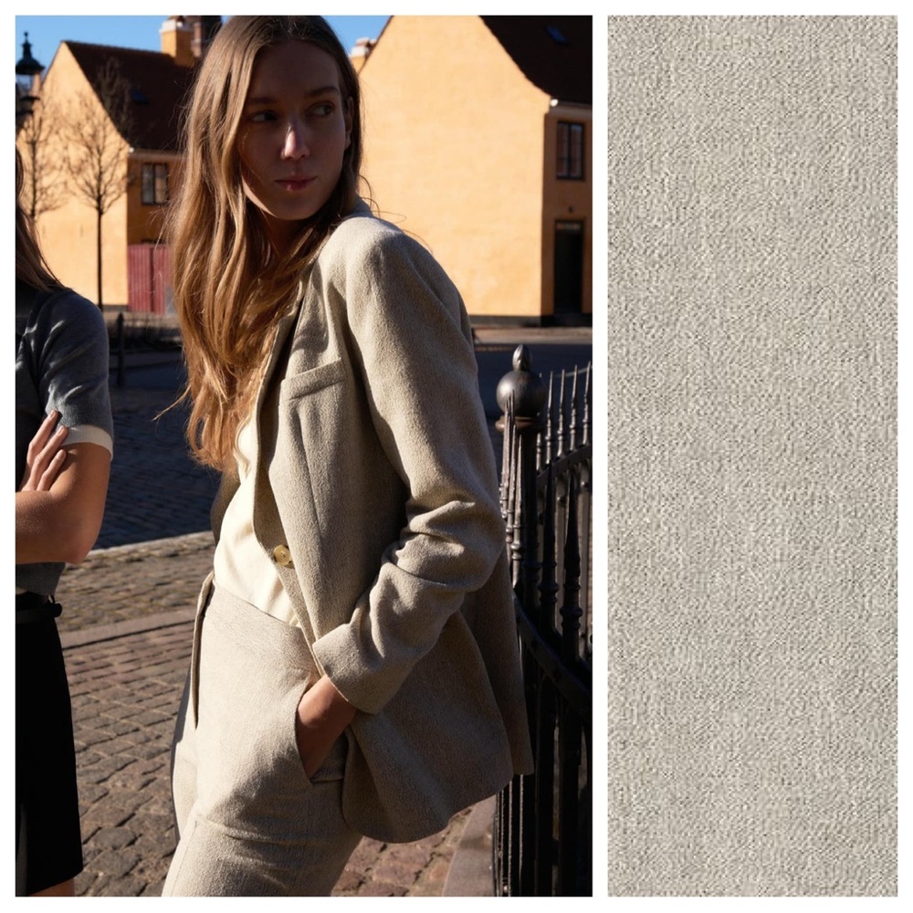 NWT. Zara Beige/Brown Cotton Blend Straight Jacket with Shoulder Pads. Size S. - Picture 2 of 10